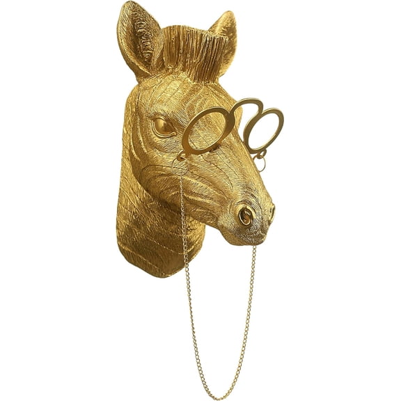 Gold Zebra Wall Sculpture with Glasses, 6.5” Resin Animal Head Decor, Quirky Wall-Mounted Accent for Entryway, Living Room, Home Office, Modern Gold Novelty Art Ornament