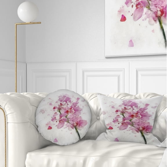 Designart Pink Flower with Falling Petals - Floral Throw Pillow - 12x20