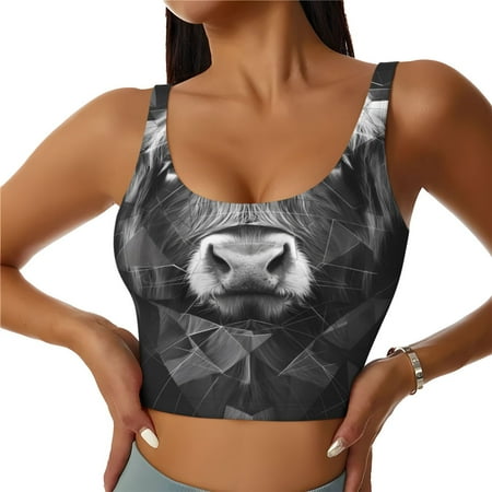 Adobk Geometric Bull Design Print Sports Bras for Women Longline Workout Crop Tank Tops Padded with Built in Shelf Padded Sports Bra-X-Large