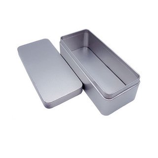 Caja de hojalata con insignia, caja de almacenamiento de disco U, caja de hierro rectangular de metal plateado esmerilado, embalaje con logotipo