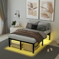 thumbnail image 5 of King Size Bed Frame King Platform Bed Frame with LED Lights 14 Inch Tall King Mattress Base King Platform Bed Frame with Charging Station, 5 of 10