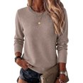 thumbnail image 2 of Leidass Womens Basic Crew Neck Sweater Long Sleeve Regular Fit Solid Knit Pullover For Fall Winter Khaki XL, 2 of 3