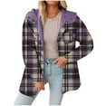thumbnail image 2 of Womens Plaid Flannel Jacket Long Sleeve Boyfriend Sweatshirt Blouses Button Down Hooded Shacket, 2 of 6