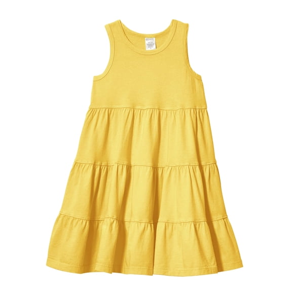 Girls Soft Cotton Jersey Tiered Tank Dress | Yellow