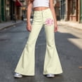thumbnail image 3 of LRen Big Girls Yoga Pants Flare Leg Cancer Awareness Month Print Dressy Pants Casual Uniform Bottoms with Pockets Flare Leg Casual Trousers for Kids Age 9-10 Years, 3 of 6