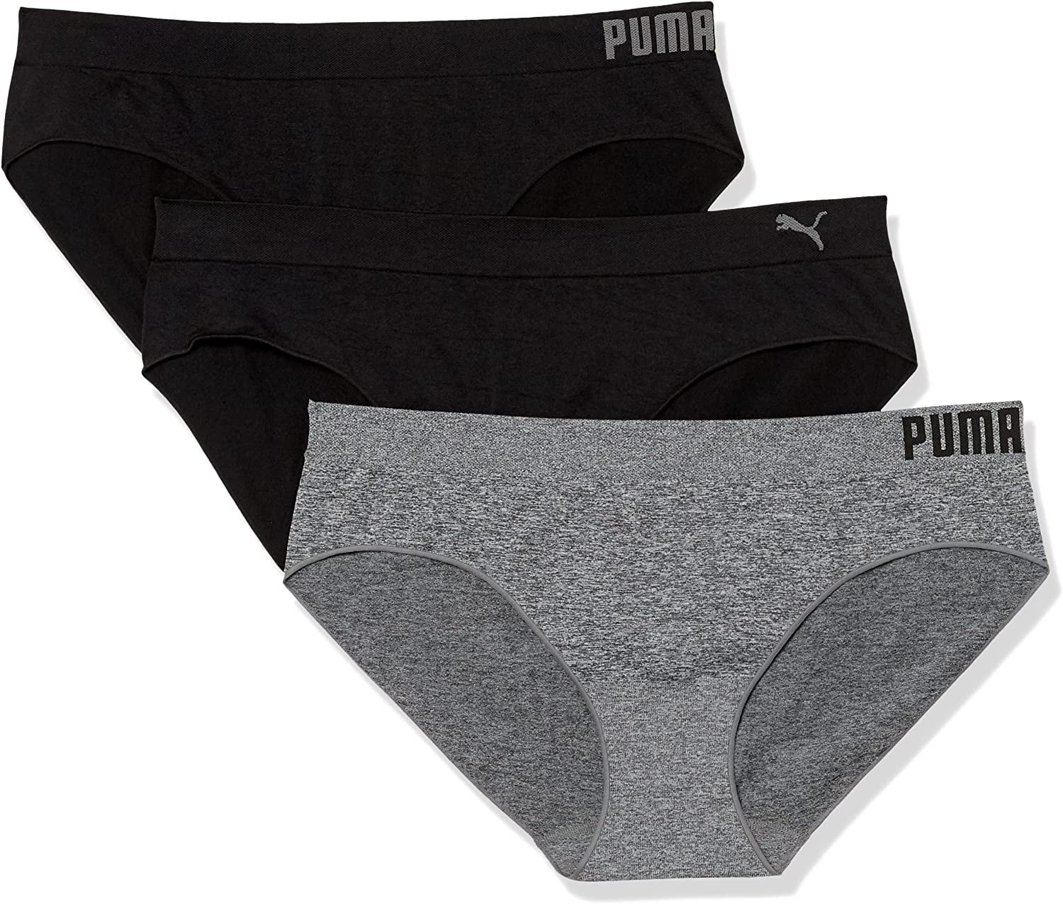 PUMA Women's Plus Size 3 Pack Seamless Bikini Underwear 