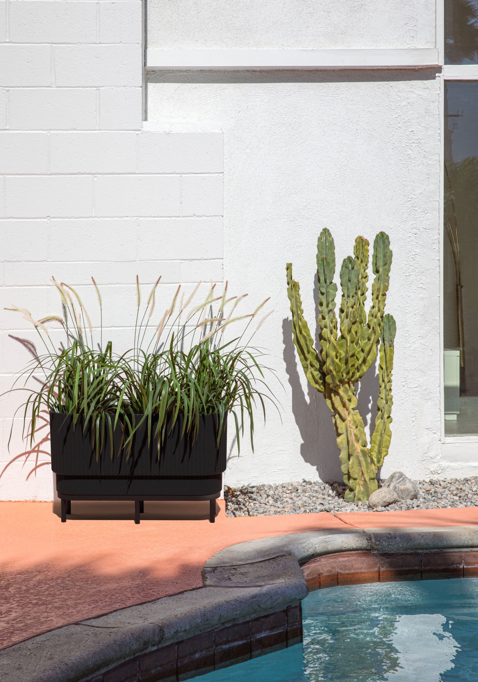 Veradek Demi Series Raised 30" Long Plastic-Stone Planter - (Black/Black, 2 Pack)