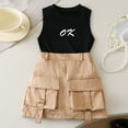 thumbnail image 2 of Staki Toddler Girls Summer Outfits Toddler Baby Girl Clothes Ruffle Top + Skirt Summer Dress Outfit Two Piece Set 3T 4T 5T Khaki,5-6 Years, 2 of 4