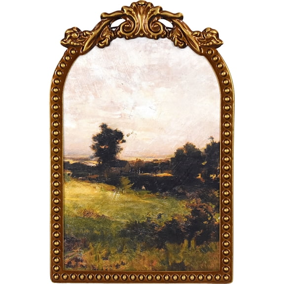 Home Decor Collection 6x8 Gold Ornate Arch Tabletop Framed Housatonic Valley Landscape Art with Metal Easel Back, Crystex Textured Finish Vintage Decorative Accent