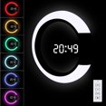 thumbnail image 1 of Reloj de pared digital LED con control remoto, temperatura, 3 niveles de brillo, luz RGB de 7 colores, alarma y función de repetición, reloj hueco con espejo de 12 pulgadas, 1 of 5