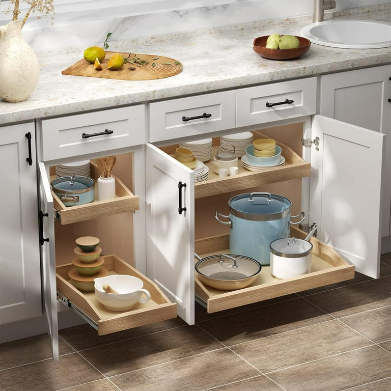Single Pull Cabinet Organizer 16½”W X 21”D, Soft Close Slide Drawer Storage  Shelves For Kitchen, Wood Cabinet Shelf Pull- Organizer Storage For Base  Cabinet 