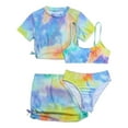 thumbnail image 2 of Girls Rash Guard Long Sleeve One Piece Girls 3 Piece Bikini Bathing Suit Teen Girls Swimwear Sport Swimsuits with Shorts 9-16T 3 Piece Girl Bathing Suits Solid Color Cutout, 2 of 6