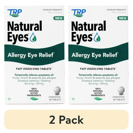 (2 pack) Natural Eyes, Allergy Eye Relief, Fast Dissolving Tablets, for Allergy Symptoms Including Itchiness, Burning, and Excessive Watering. 1 Carton Equals 48 Tablets.