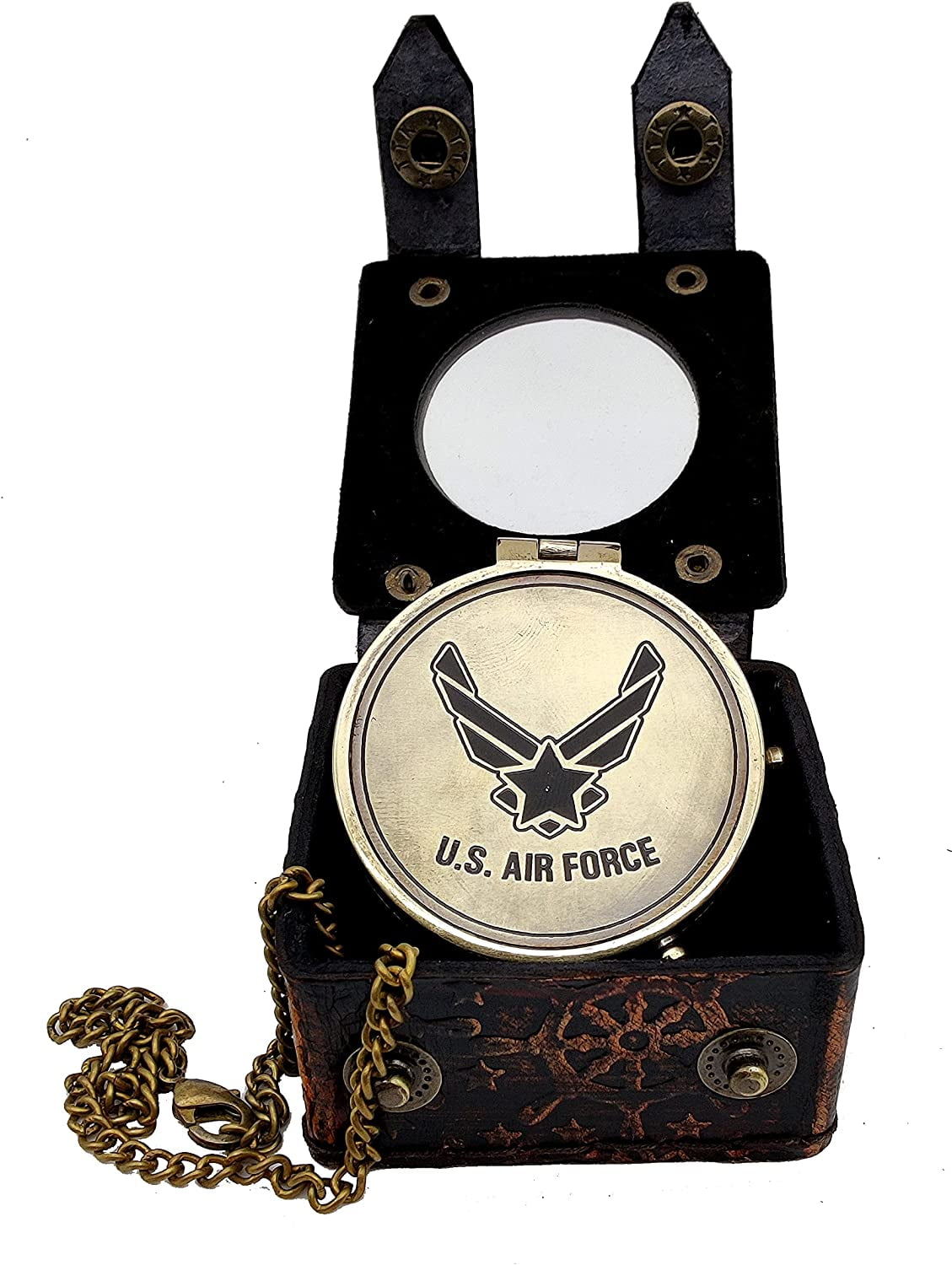 5MoonSun5's US AIR FORCE Engraved Brass Military Compass Nautical Marine Gift A Perfect and Unique gift for Army person Survival Navigation Compass for Hiking Camping Hunting with Leather display Case
