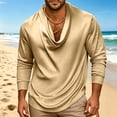 thumbnail image 4 of Men's Elegant Solid Silky Satin Shirt Cowl Neck Blouse Long Sleeve Casual Loose Business Dressy Shirts office Work Top Spring Fall Outfits Size 3XL Gold, 4 of 5