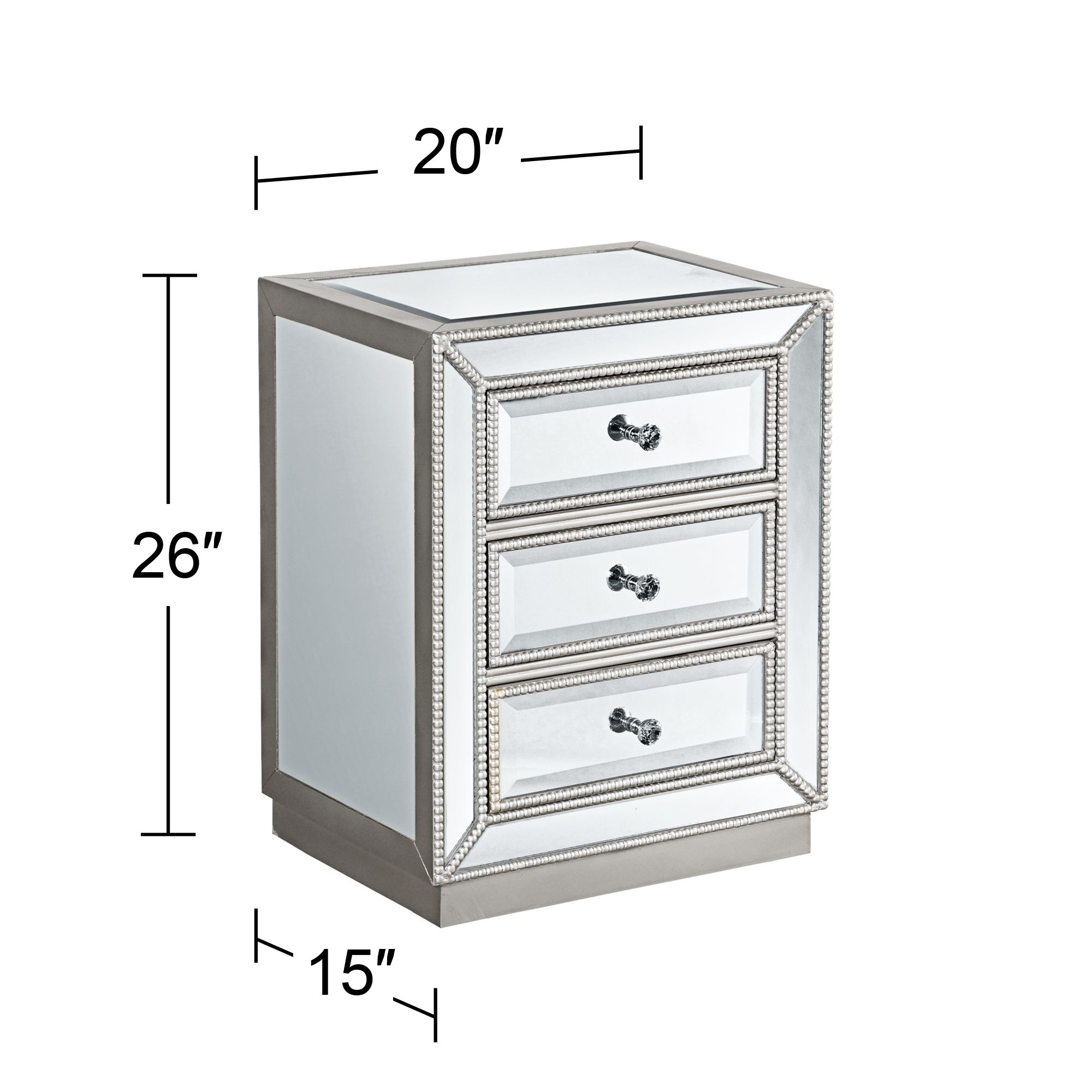 Coast to Coast Accents Modern Antique Silver Mirrored Rectangular Accent Table 20" x 15" with 3-Drawer for Living Room Bedroom - image 3 of 9