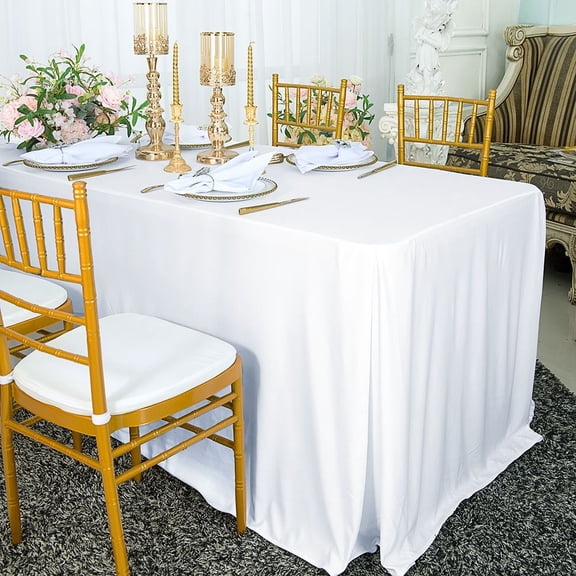 Wedding Linens Inc. 96"x30"x29"(8 Ft) Rectangular Scuba (Wrinkle-Free) Fitted Table Cover - White