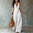 thumbnail image 5 of IUYRTFE Women's Sleeveless Halter Neck Tie Waist Wide Leg Jumpsuit with Pockets Casual Long One Piece Romper, 5 of 7