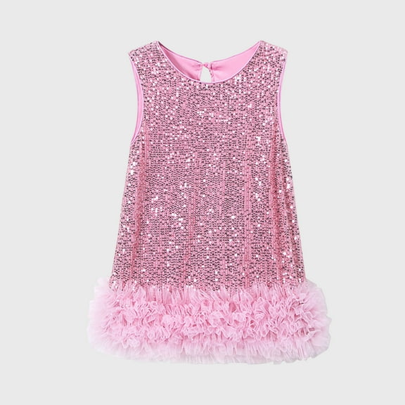 Pejock Girls Glitter Skirt - Elastic Waist Tutu with Sparkle, Casual Play Dress for Toddlers Kids Age 2-10 Years (Sizes 90-130)