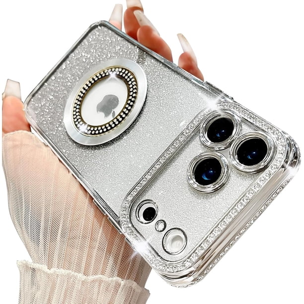 Compatible con iPhone 17 Pro Max Estuche con Brillo Magnético con Magsafe Estuche con Bling Rhinestone Chapado Brillante Diamante Protección de Lente de Cámara
