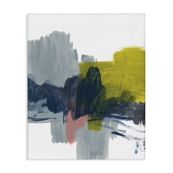 Stupell Industries Modern Lively Abstract Brush Strokes Blue Grey Yellow Canvas Art, 16 x 20, by Bronwyn Baker