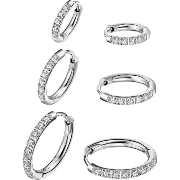 316L Surgical Steel Huggie Hoop Earrings,Dainty Pave Cubic Zirconia Cartilage Tiny Earring for Sensitive Ears Hypoallergenic Lightweight for Women Men