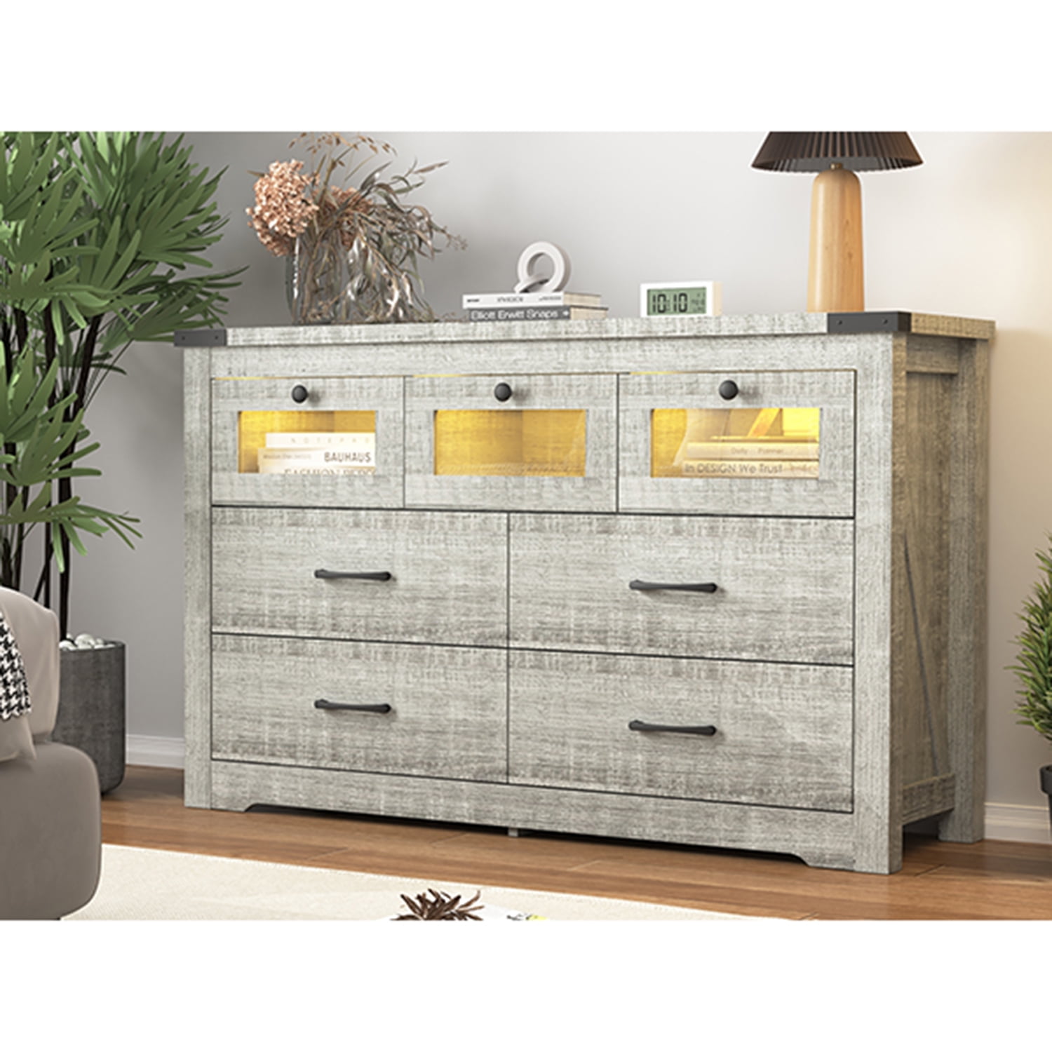 Kepooman Chest of Drawers, 7 Drawer LED Dresser for Living Room, Nursery Dresser, Cement Grey Kepooman Chest of Drawers, 7 Drawer LED Dresser for Living Room, Nursery Dresser, Cement Grey