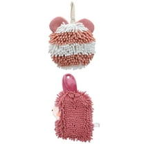 NOMADIC NOOK 2 Pack Chenille Fuzzy Ball Bathroom Hand Towels, Cute Cartoon Soft Absorbent Hanging Towels 7" x 7"/7" x 11" Pink/Indian Red