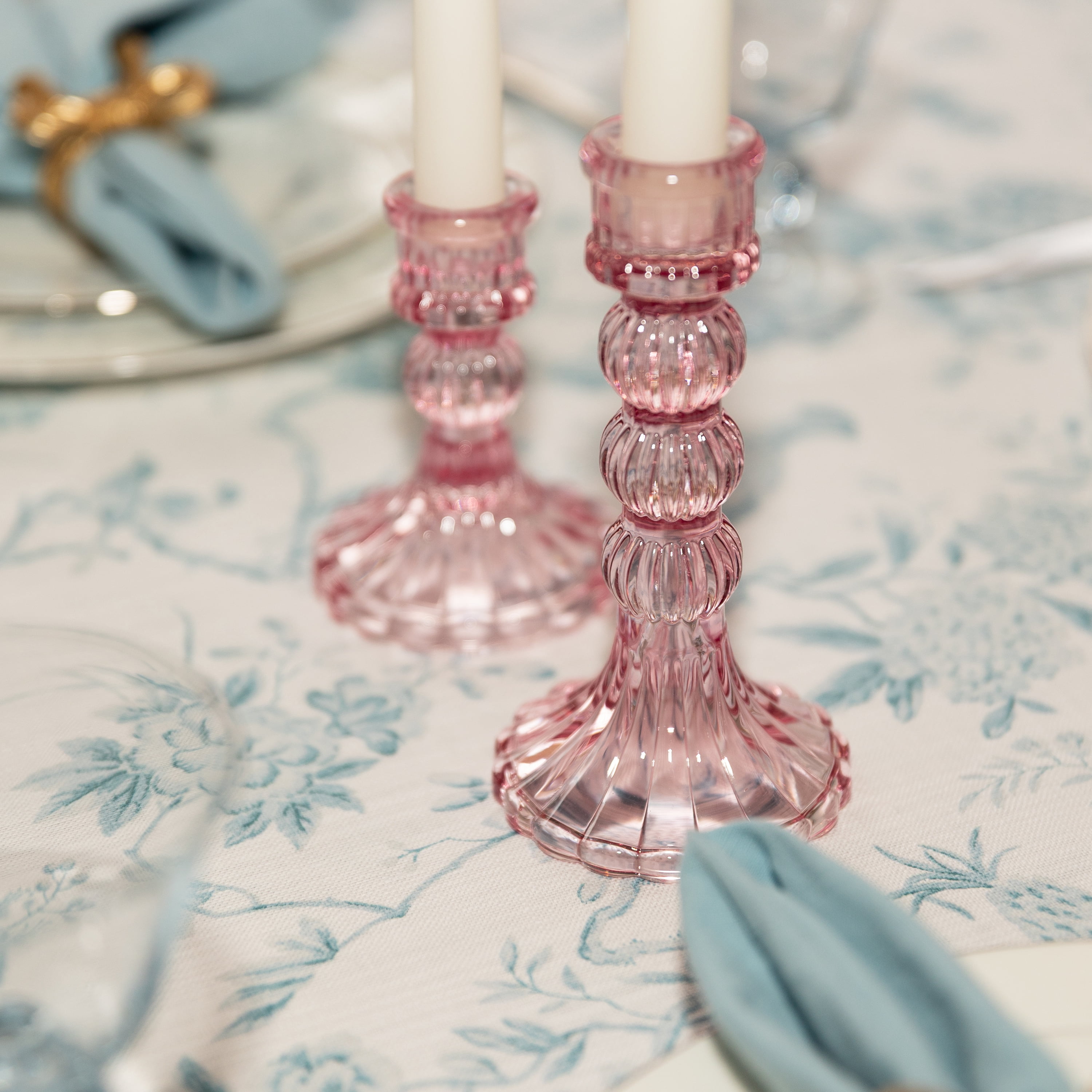 Mainstays Pink Pleated Glass Taper Candle Holder, Large