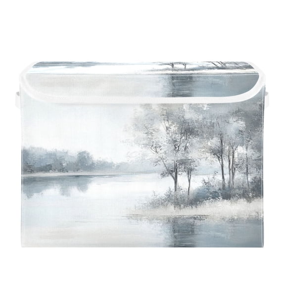 Storage Box With Lid 16.5x12.6x11.8In Foldable Stacked Household Storage Box White-grey Woods