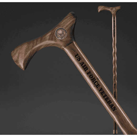 Brazos US Veterans Air Force Handcrafted Walnut Walking Cane - 37" Solid Wood Military Commemorative Stick for Men and Women - Made in USA