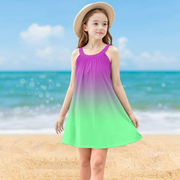 Vmvidoty Spaghetti Strap Dresses for Girls Summer Flowy Dress Purple 5 Years