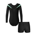 thumbnail image 2 of IEFIEL Kids Girls Shiny Rhinestone Long Sleeve Leotard with Shorts Dance Suit Contrast Color Gymnastics Yoga Sports Outfit A Light Green 10, 2 of 7