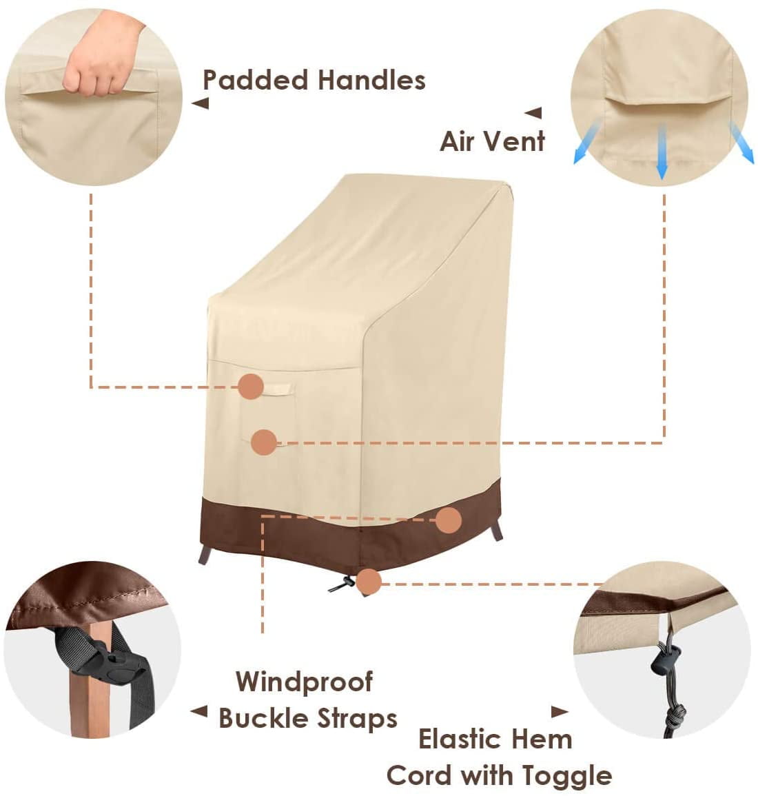 Stackable Patio Chair Cover, 100% Waterproof Outdoor Furniture Cover 36x28x47Inch