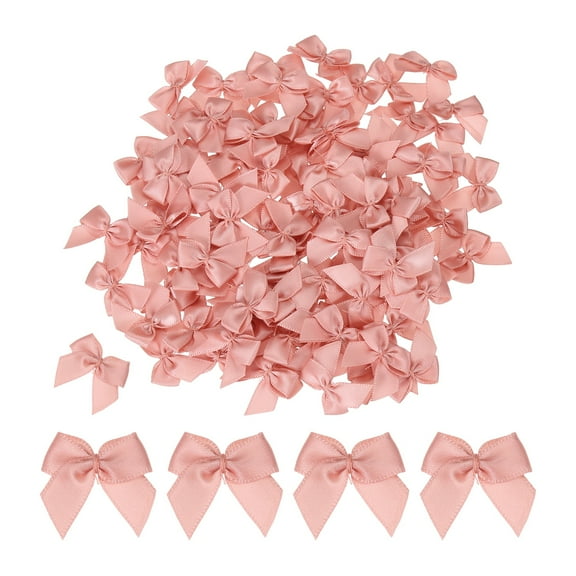 100 Pcs Mini Ribbon Bow 1" Mini Fabric Satin Ribbon Flower Bows for Craft DIY Sewing Wedding Birthday Party Gift Wrap Bows Nude Pink