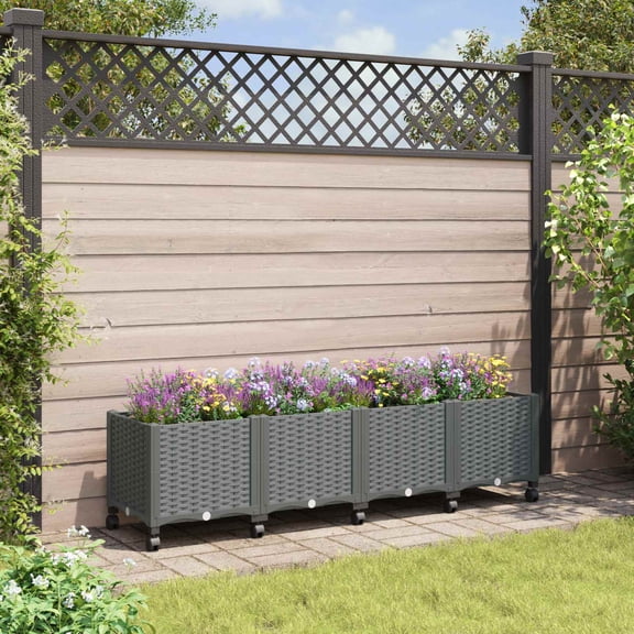 vidaXL Garden Planter with Wheels Light Grey 62.99 x 15.75 x 18.90 in
