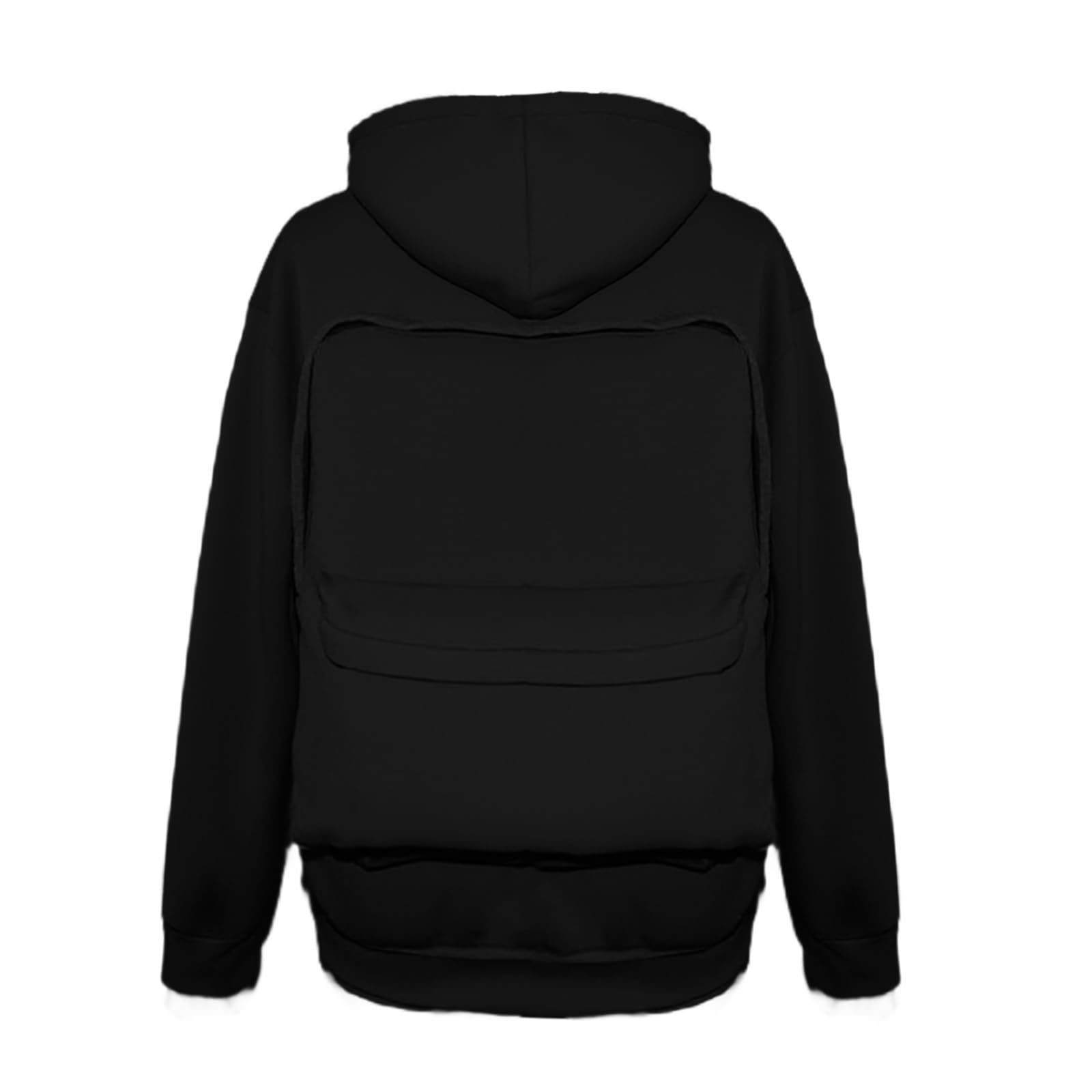 BUWTTED Backpack Hoodie for Men Women Zipper Cardigan Creative Hoodies Lightweight Travel Hooded Sweatshirts with Backpack Black S