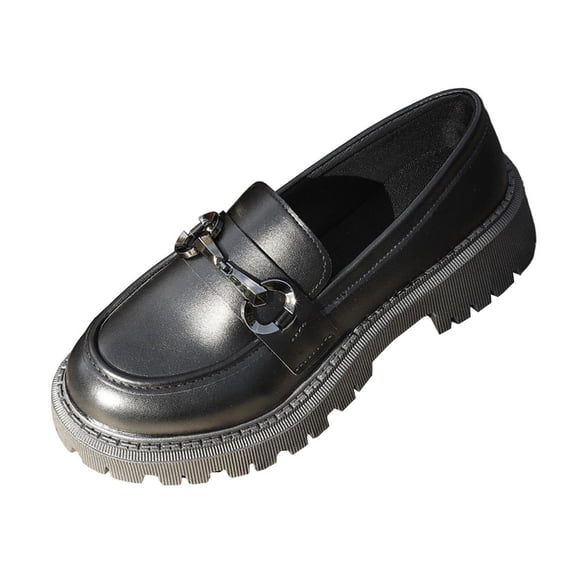 Black Women Matte Metal Chain Detail Loafers Chunky Heel Fashion Casual Shoes Fall Winter