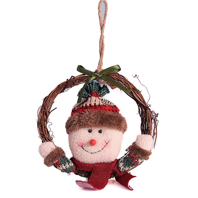Colgante de guirnalda de ratán guirnalda de navidad, anillo de alce de muñeco de nieve de Santa, colgante para árbol de navidad, casa, fiesta, jardín, puerta delantera, guirnalda de muñeco de nieve, 1 Feliz Sencillez