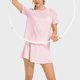 thumbnail image 3 of Camisa deportiva para mujer, cuello redondo, manga corta, tiras reflectantes de secado rápido, camisa de entrenamiento para correr, rosa claro 10, 3 of 6