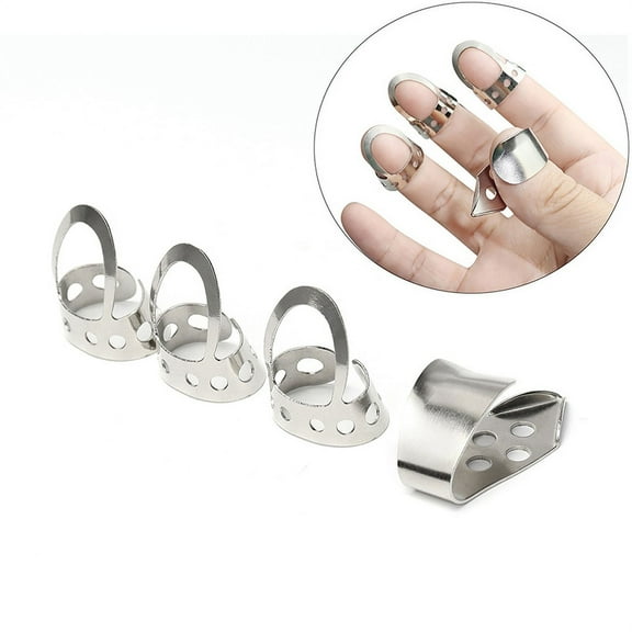 4pcs Adjustable Stainless Steel Fingerpicks Acoustic Guitar Banjo Pick Plectrum