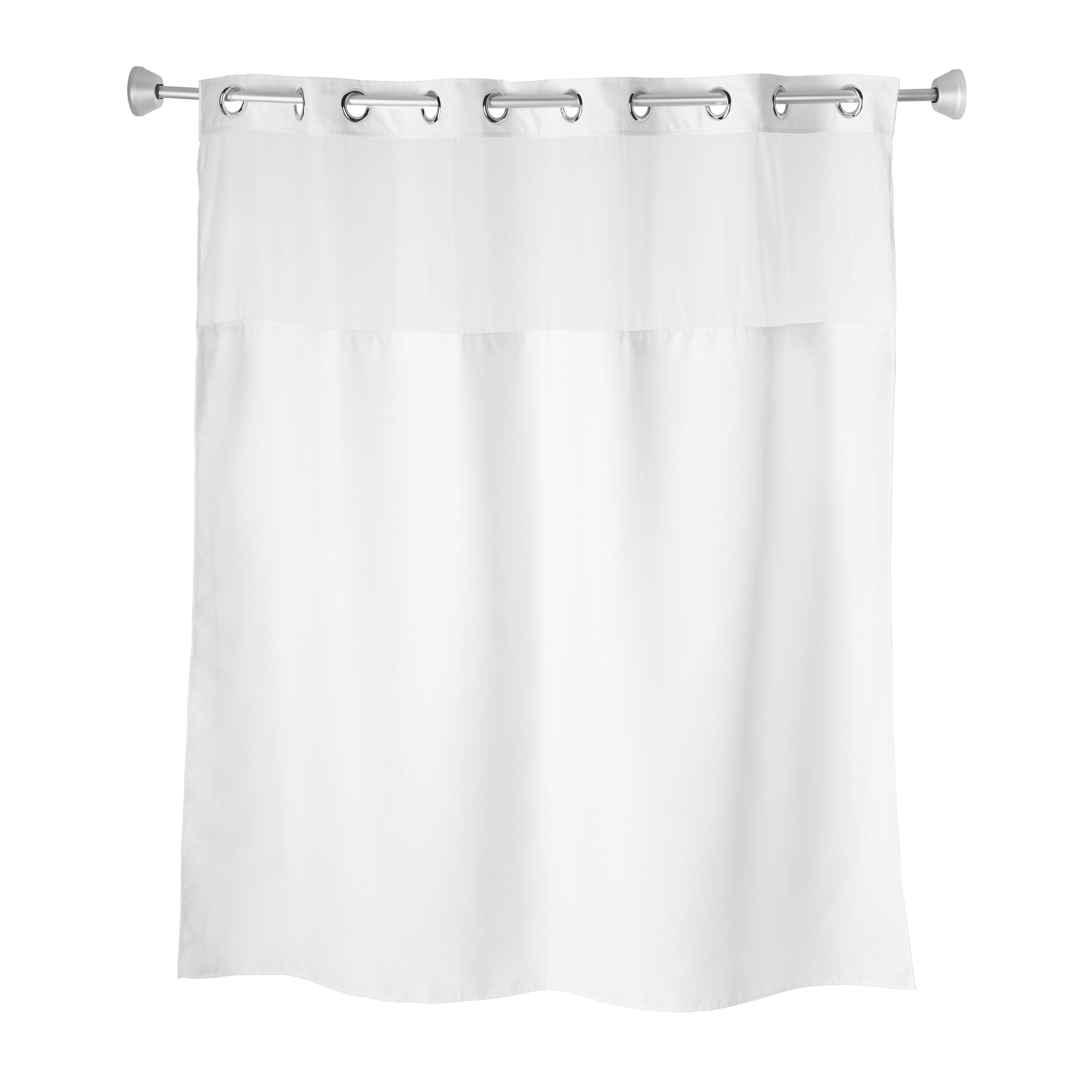 Whitmor No Hook Chrome Split Ring Waffle Pattern Shower Curtain, w/Window & Snap-In Liner, 71" x 77"