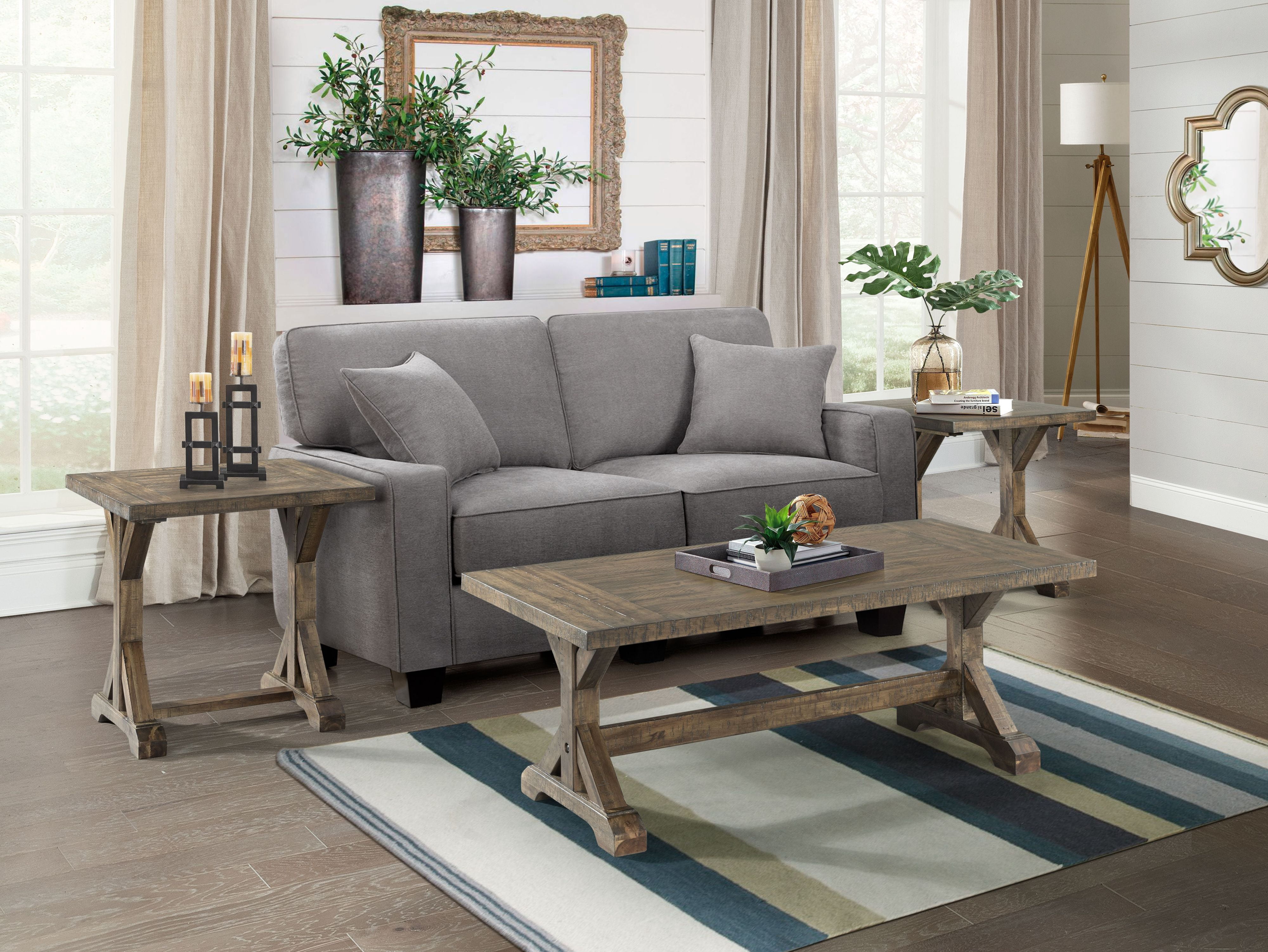 Picket House Furnishings Finn 3-Piece Accent Trestle Table Set in Dark Walnut