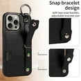 thumbnail image 5 of for iPhone 15 Pro Max Wallet Case with Card Holder, Hand Wrist Strap Loop Holder Kickstand, Finger Grip Ring Buckle PU Leather Double Buttons Shockproof Cover for iPhone 15 Pro Max, Black, 5 of 10