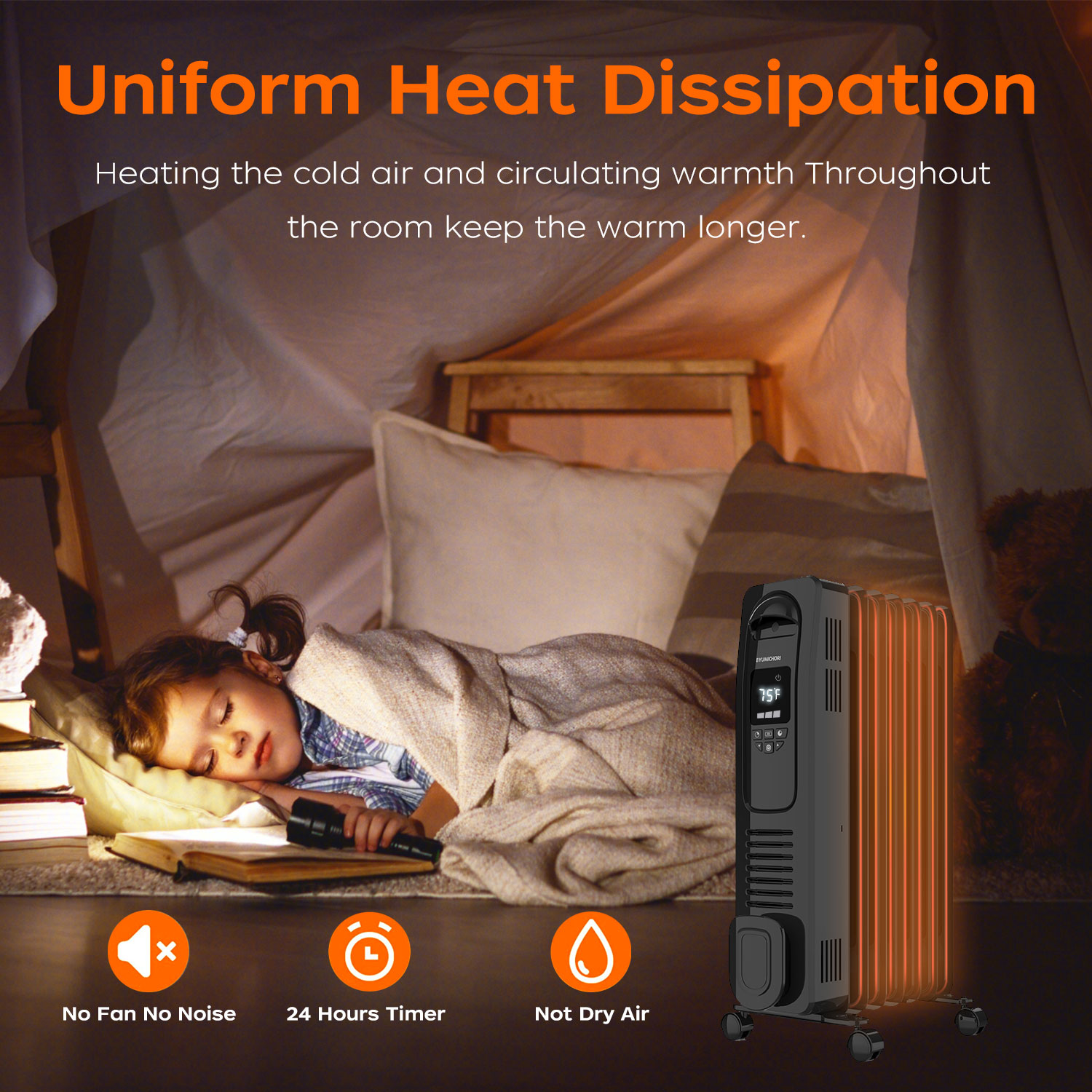 Space heater,1500W Oil Filled Radiator Heater，3 Heat Settings, Adjustable  Thermostat, Quiet Portable Heater with Tip-over u0026 Overheating Functions for  Home, Office, Black - Walmart.com