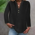 thumbnail image 2 of mihongmao 3/4 Sleeve Tops for Women Women's Tops Fashion Solid Button Shirt Female V-Neck Loose T-Shirt Blouse,Tops for Women Black XXL, 2 of 6