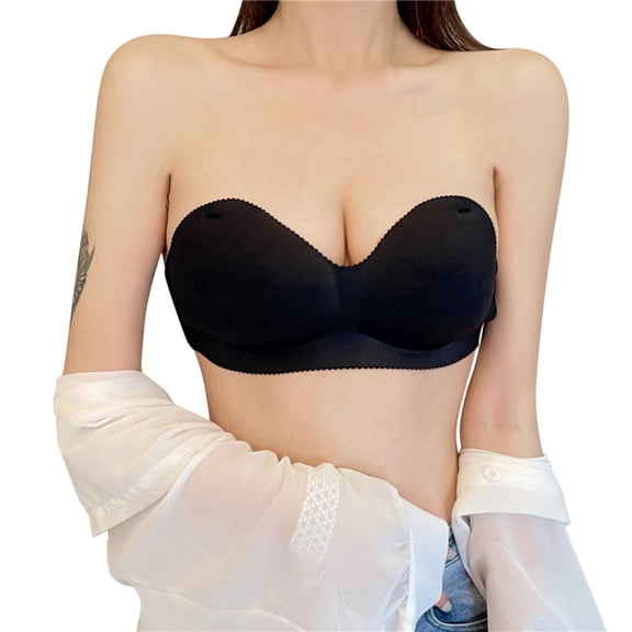 AWZXDE Womens Bras Solid Color Strapless Tube Top Wrap with Built-in Pads Massage Wireless Comfort Bra Black,One Size