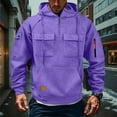 thumbnail image 2 of Dresfit Tactical Sweatshirts Mens Hooded Quarter Zip Hoodies Fleece Long Sleeve Outdoor Pullover Winter Fall Multi Pockets Lined Cargo Tops Purple 4XL, 2 of 9