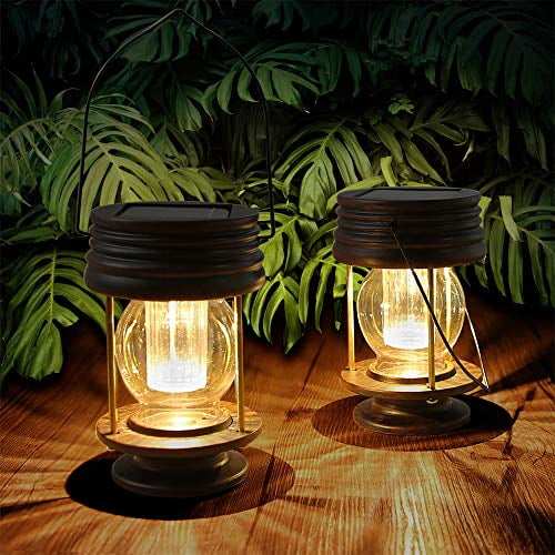 Solar LED Hanging Light Retro Hollow Lantern Outdoor Garden Yard Decor Lamp UK 