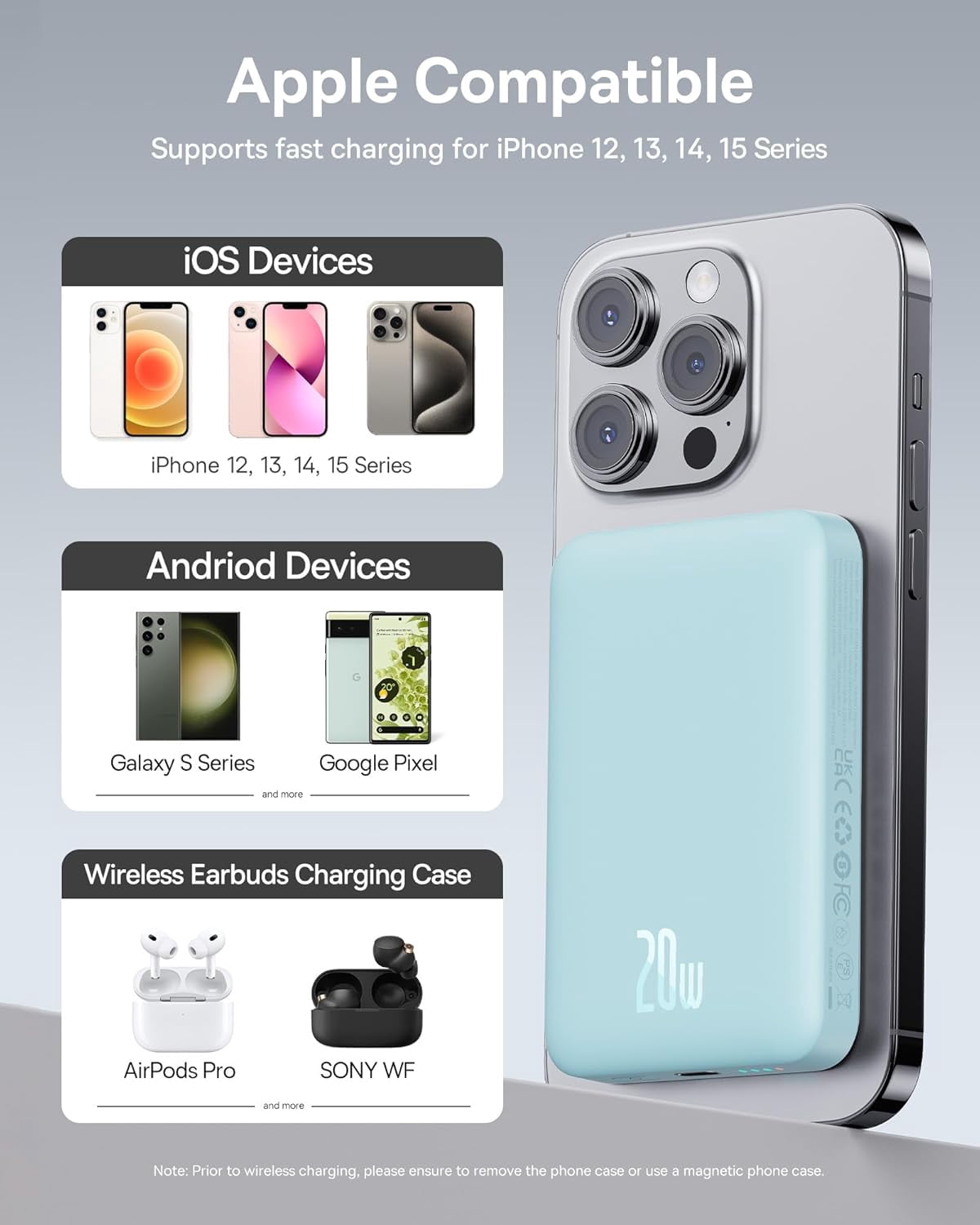 Baseus Magnetic 5000mAh Power Bank, Wireless Portable Charger for iPhone 17/16/15/14, Fast Charging Battery Pack, Blue